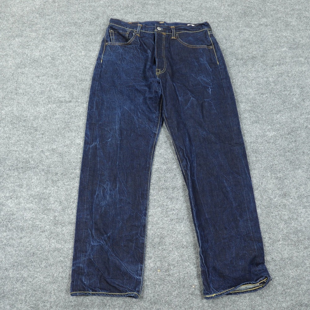 Levi's 501 Jeans Mens 33x32 Dark Blue White Oak Cone Denim Selvedge Button Fly - Picture 2 of 14